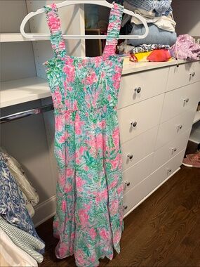 Lilly Pulitzer Pink, Aqua & Green Floral Smocked Dress